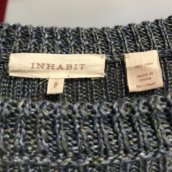 Inhabit 100% Linen Open Weave Long Sleeve Crochet Knit Sweater Small Slate Blue - Picture 2 of 8